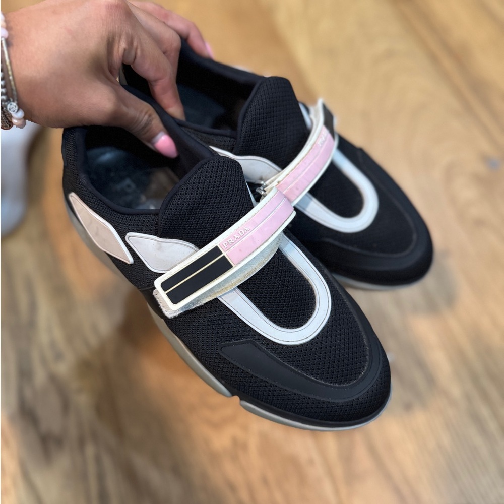 Prada Black and Pink Mesh Sneakers